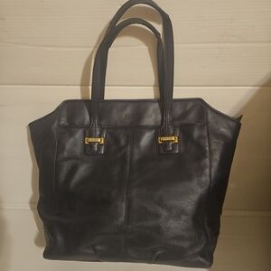 Coach Taylor Leather North South Tote Shoulder Handbag Midnight Blue